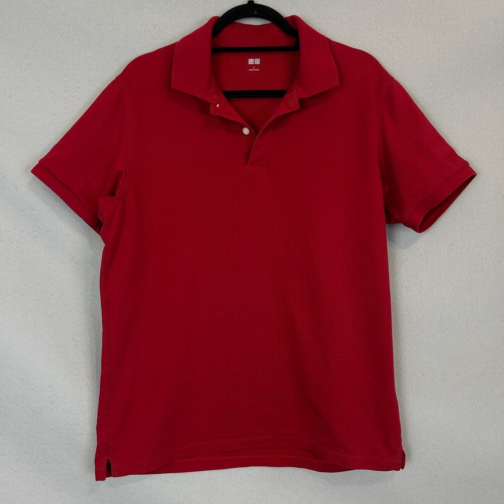 Uniqlo Red Polo Shirt Large Short Sleeve Casual Classic 100% Cotton Top Mens L